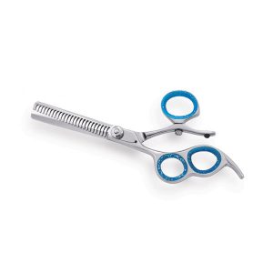 Professional Hair Thinning Scissor with three finger holes and blue anti slip rings